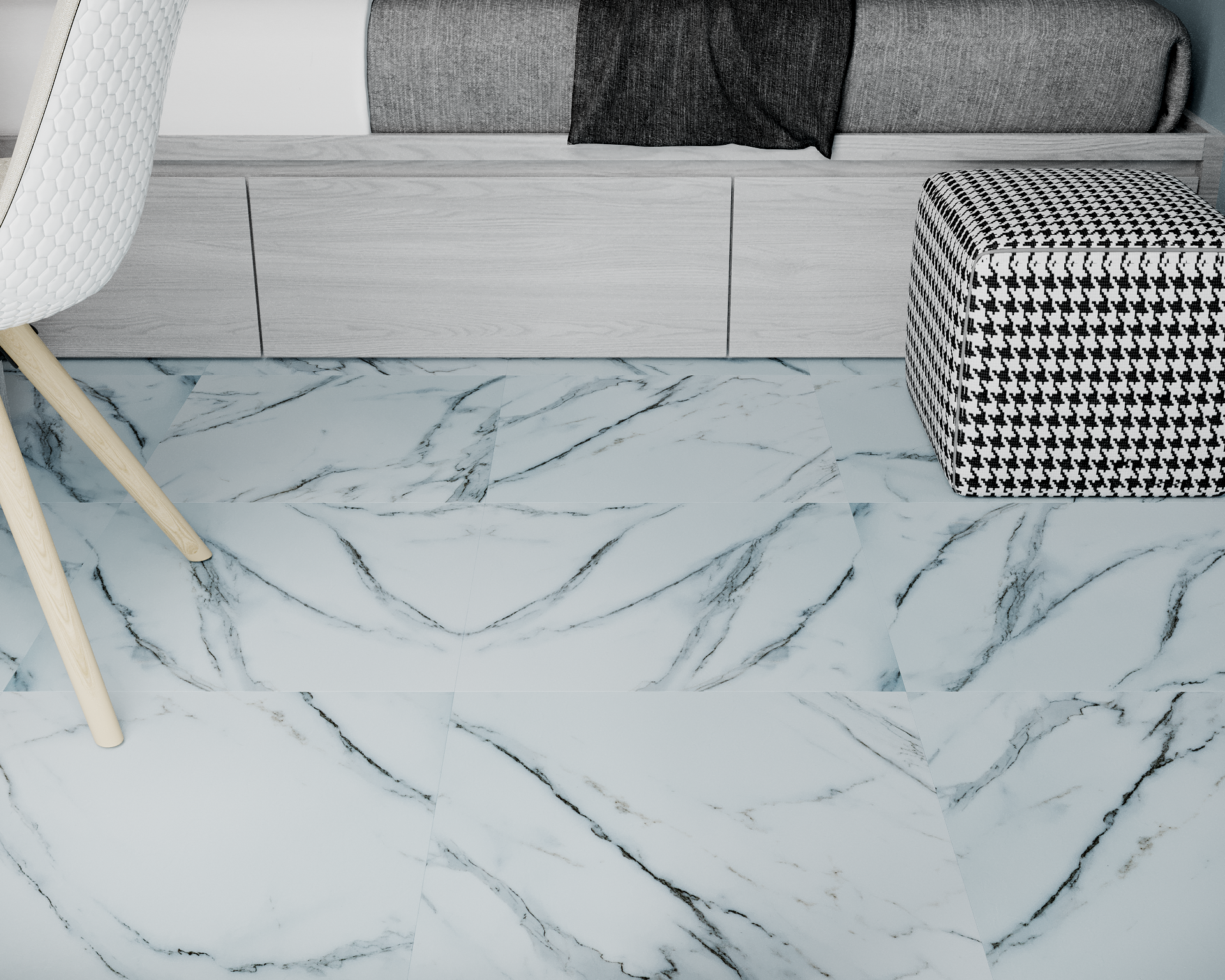 Кварцвиниловая плитка Art East клеевая Art Tile Hit S Мрамор Каррара Бьянко 764-ATS 457,2×457,2×2,5 фото в интерьере